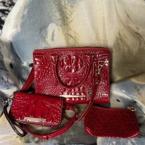 Brahmin Red Crossbody Bag with Wallet and Minibag